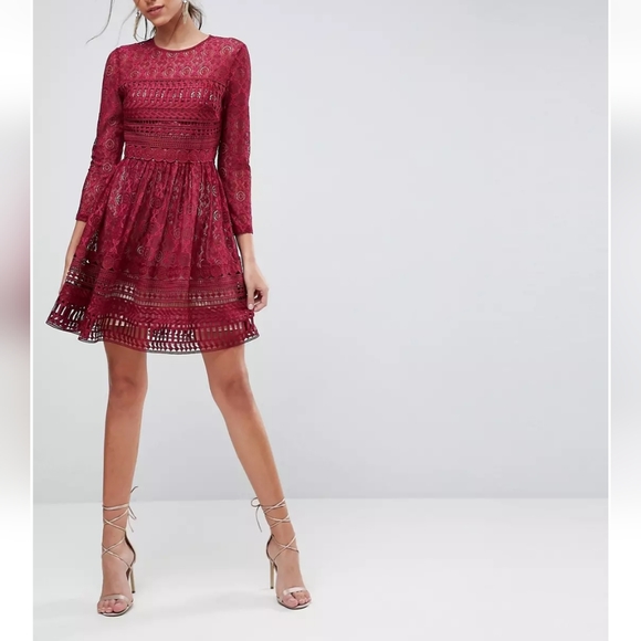 ASOS Premium Lace Mini Skater Dress US 6 - Picture 4 of 10